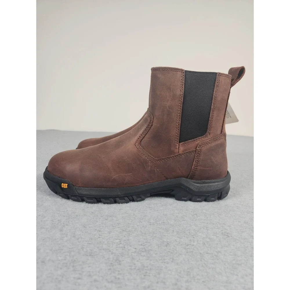 Caterpillar Work Boots Mens 9 Wide Brown Leather CAT Wheelbase Steel Toe P91026